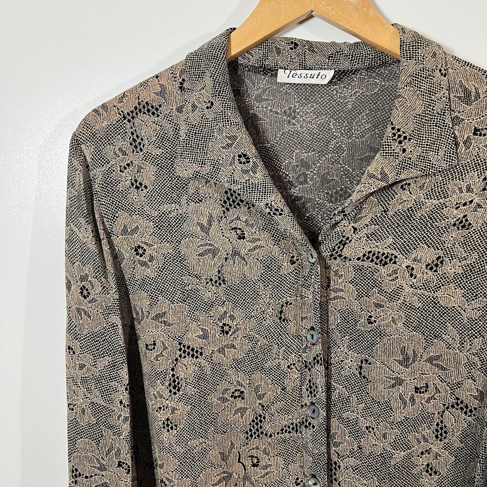 Vintage Tessuto Floral Print Button Front Long Sleeve Blouse - Picture 3 of 5